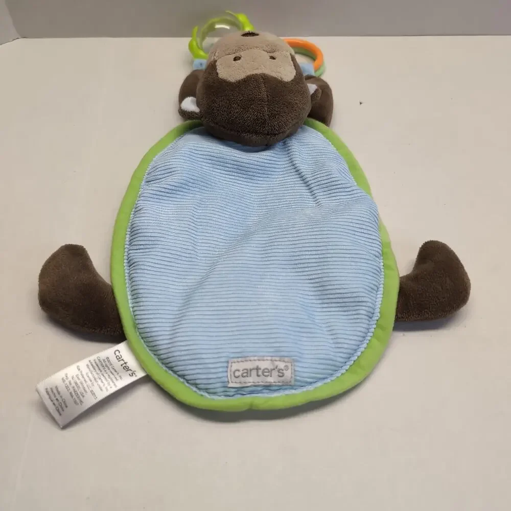 Carter's‎ Monkey Crib Toy Plush Baby Rattle Teether Hanging Blue Green Brown